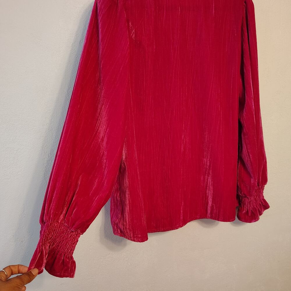 Jodifl Velvet Blouse XL Hot Pink V Neck Puff Sleeve Shimmer Party Top - Picture 10 of 10